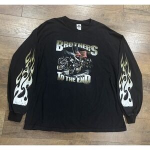 Vintage Biker Flames Brothers To The End Long Sleeve Tee Good Sports Black XXL